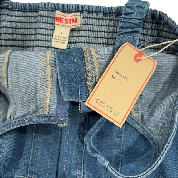 LONE STAR Bustier Corset Top Denim Blue Stretchy Lightly Distressed NWT Large - Picture 7 of 8